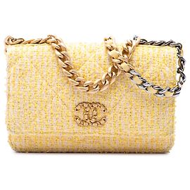 Borsa Chanel 19 Wallet On Chain in tweed giallo