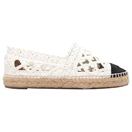 Espadrillas basse Chanel intrecciate White & Black con punta rinforzata Taglia 38