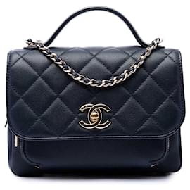 Borsa Chanel Mini Quilted Caviar Business Affinity Top Handle Flap Satchel Blu