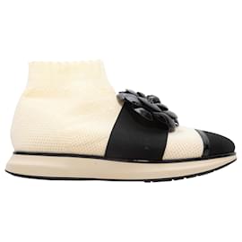 Sneakers Sock Chanel Camellia con punta rinforzata Bianco & Nero Taglia 39
