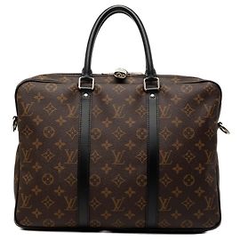 Bolsa de Negócios Porte Documents Jour Louis Vuitton Monogram Macassar Castanha
