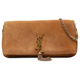 Borsa Satchel Saint Laurent Kate 99 in camoscio marrone con monogramma e nappe