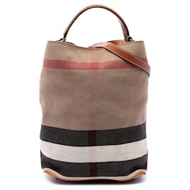 Borsa a secchiello satchel Burberry Ashby Medium Mega Check Canvas Marrone