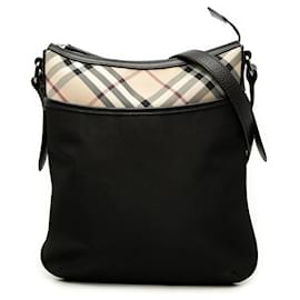 Borsa crossbody in nylon nera con rifiniture Burberry Nova Check