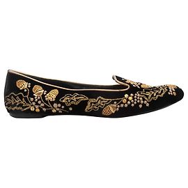 Ballerine in velluto ricamato Alexander McQueen Nero & Oro Taglia 39
