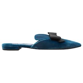 Mules Flat in Velluto a Punta Prada Blu e Nere Taglia 37.5