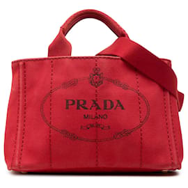Borsa Tote Satchel Prada Small Canvas Canapa Logo rossa
