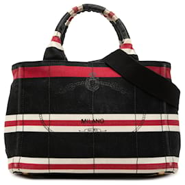 Borsa Tote Satchel Prada Small Canvas Canapa Logo Stripes Nera