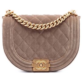 Borsa Messenger Chanel Boy Piccola in Velluto Matelassé Marrone