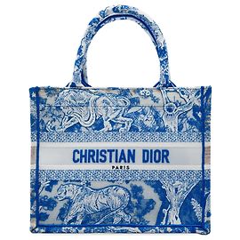 Borsa Dior Small Book Tote in tela ricamata Toile de Jouy Sauvage blu