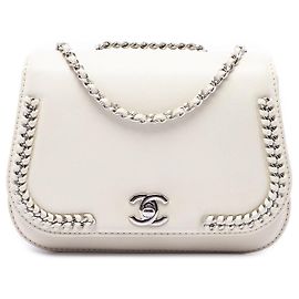 Borsa a Tracolla Chanel Small Calfskin Braided Chic Flap Bianca