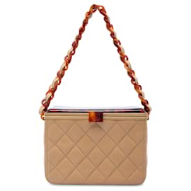 Beige Chanel CC gesteppte Lammleder Box Bag mit Schildpatt-Details