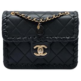 Borsa a tracolla Chanel Mini CC in vitello trapuntato nero con My Own Frame Flap intrecciato