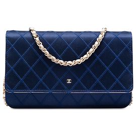 Chanel CC Satin Diamond Stitch Wallet On Chain Crossbody Bag in Blau