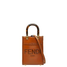 Borsa a mano Mini Sunshine Shopper Fendi in pelle marrone