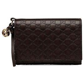 Tarjetero Gucci de piel marrón Microguccissima