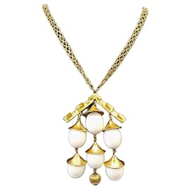 Trifari Gold-plated White Bead Pendant Necklace - Autre Marque