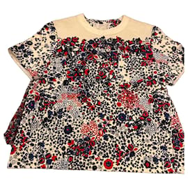 Paco Rabanne Top con estampado floral azul, blanco y rojo