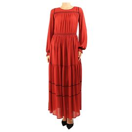 See by Chloé Rotes Midi-Kleid mit langen Ärmeln - Größe UK 8