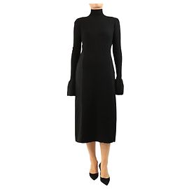 Joseph Schwarzes geripptes Midi-Kleid mit langen Ärmeln - size UK 10