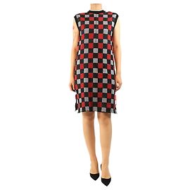 Marni Vestido de punto a cuadros sin mangas gris y rojo - size UK 10