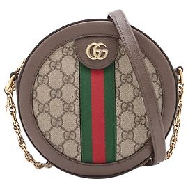 Gucci Mini borsa a tracolla rotonda GG Ophidia marrone con catena