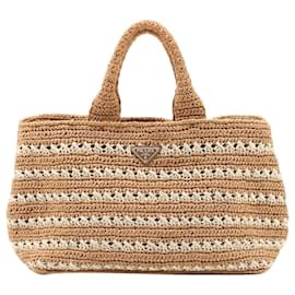 Borsa tote in rafia Canapa neutra - Prada