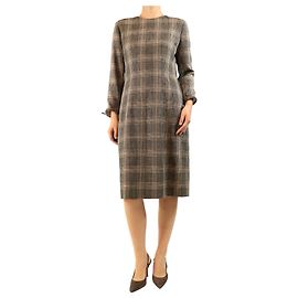 Acne Brown wool check long sleeve dress - size UK 10