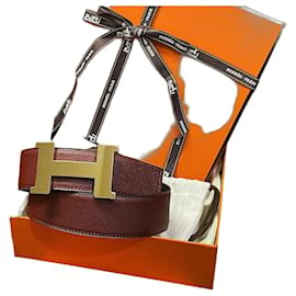 Cintura reversibile classica larga Gold Nero e Borgogna - Hermès