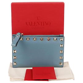 Valentino Tarjetero con cremallera Rockstud en piel azul
