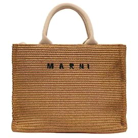 Raffia-Tote/Schultertasche mit besticktem Logo - Marni