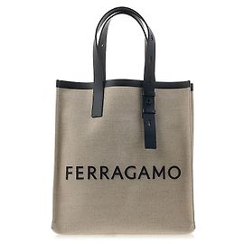 Salvatore Ferragamo Borsa Tote in tela con logo da donna NERO NATU