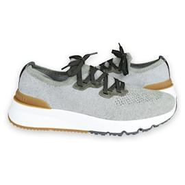 Sneakers basse in maglia da uomo (Gray/Green) - Brunello Cucinelli