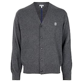 Grauer Anagram V-Ausschnitt Wollcardigan - Loewe
