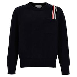 Jersey de punto cuello redondo a rayas RWB Navy - Thom Browne
