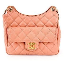 Chanel Borsa hobo stropicciata lucida da donna, borsa a tracolla e a spalla con tasca caviar e catena, Rosa