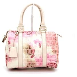 Fendi Borsa Boston in tela rosa con logo FF Flower