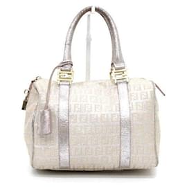 Fendi Borsa Boston in tela con logo FF Beige