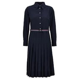Thom Browne Midi de franela de algodón a rayas con bajo plisado