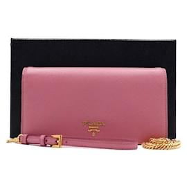 Borsa crossbody WOC in Saffiano rosa con catena dorata - Prada