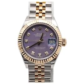 Datejust Damenuhr mit lavendelfarbenem Zifferblatt aus Gold-Kombination und Diamanten - Rolex