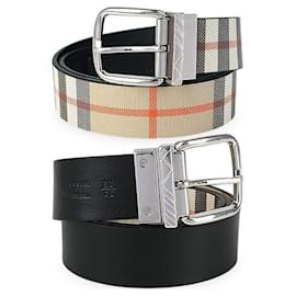 Reversible Check Leather Belt - Burberry
