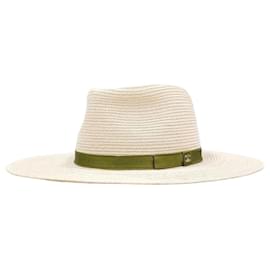 Sombrero bucket de rafia con cinta logo CC - Chanel
