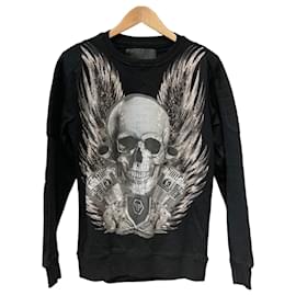 Sweatshirt mit Totenkopf-Print und Kristallen Schwarz - Philipp Plein