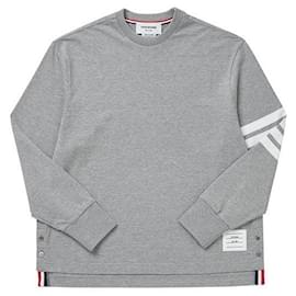 Thom Browne Langarm-T-Shirt Silber Metall