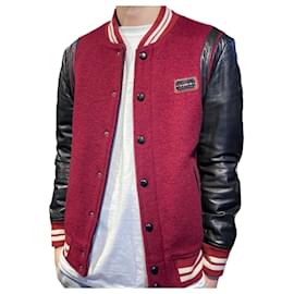 Philipp Plein Silver Logo Tiger Patch Leather Teddy Blouson Jacket Red