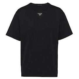 Camiseta de algodón con logotipo de triángulo - Prada