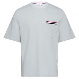 Thom Browne Besticktes RWB T-Shirt aus strukturiertem Baumwoll-Leinen