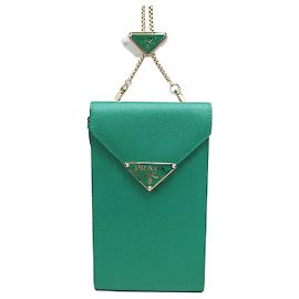 Prada Mini borsa pochette in pelle verde per telefono