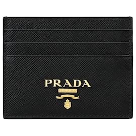 Saffiano Gold Logo Kartenetui Black QWA - Prada